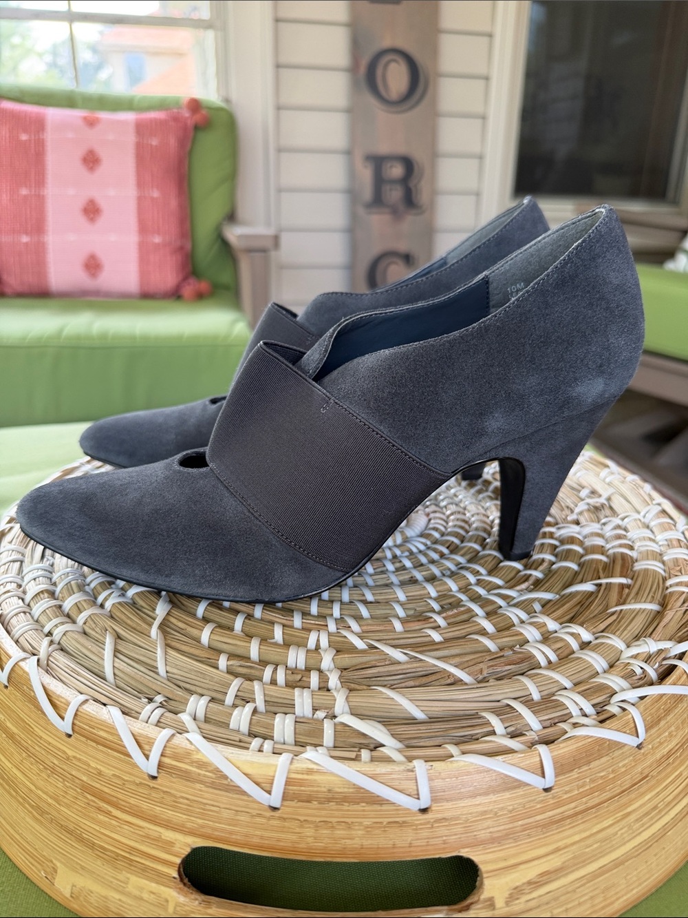 Gray Suede Pointed Toe Slip-On Women's Shoes 10